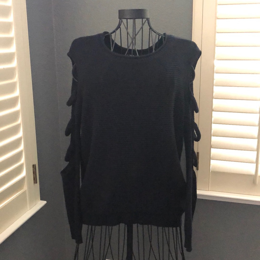 Black shredded sleeve sweater from Express
